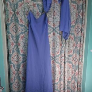 Dave & Johnny Blue Long Sleeve V-Neck Gown